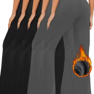 5 Pack Women's Super Soft High Waisted Fleece Flare Leggings. Tummy Control Soft Bootleg Bootcut Pants