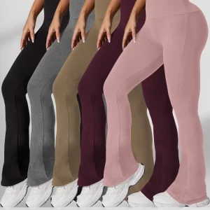 5 Pack Plus Size Women's Super Soft High Waisted Flare Pants, Leggings Tummy Control Soft Bootleg Bell Bottoms Running