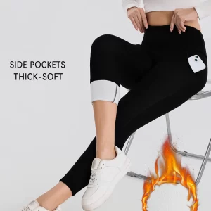 Women's High Waisted Fleece-Lined Leggings With Pockets Thick Soft Tummy Control Workout Yoga Thermal Warm Pants for Cold Winter