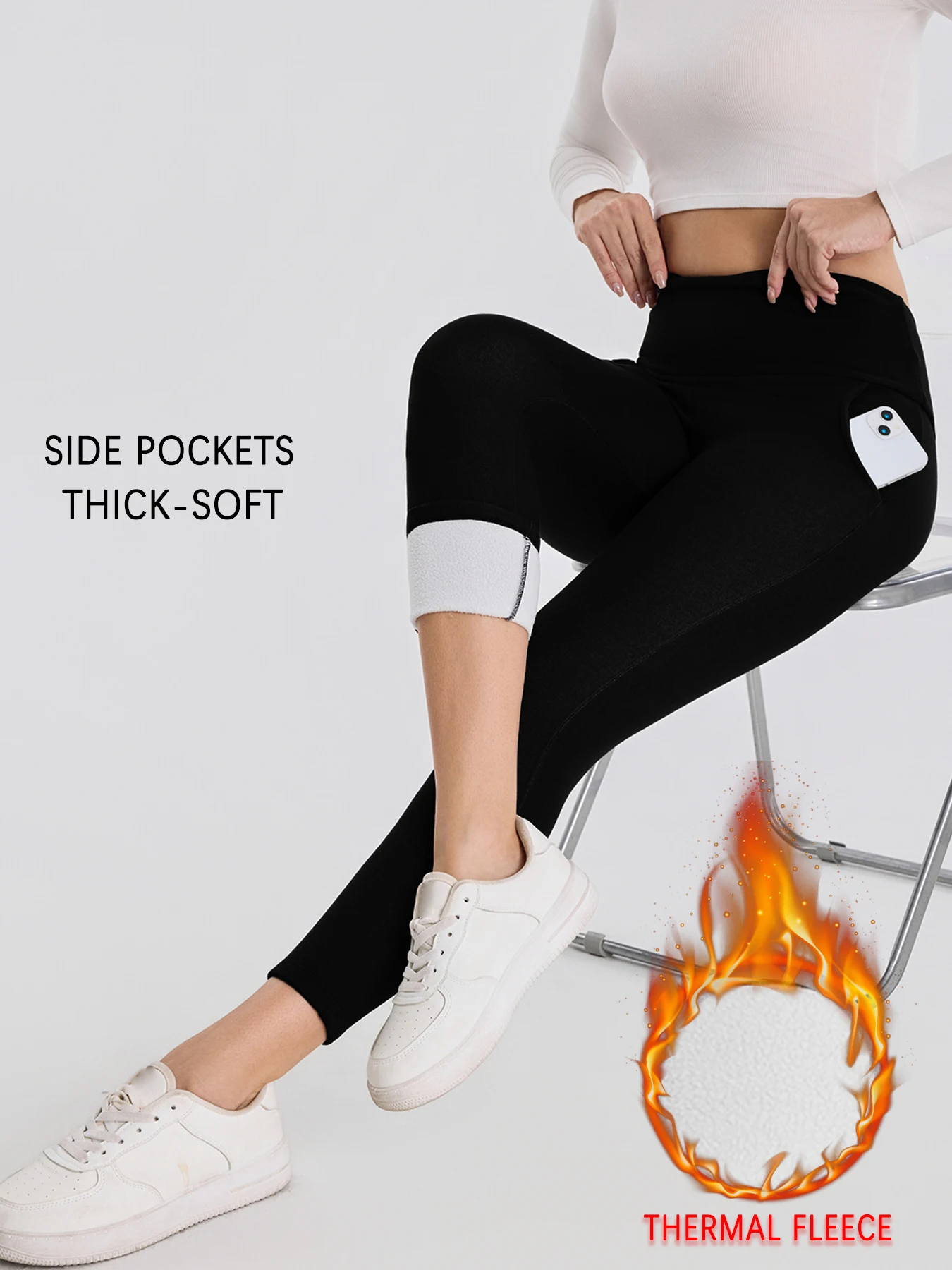 Women's High Waisted Fleece-Lined Leggings With Pockets Thick Soft Tummy Control Workout Yoga Thermal Warm Pants for Cold Winter